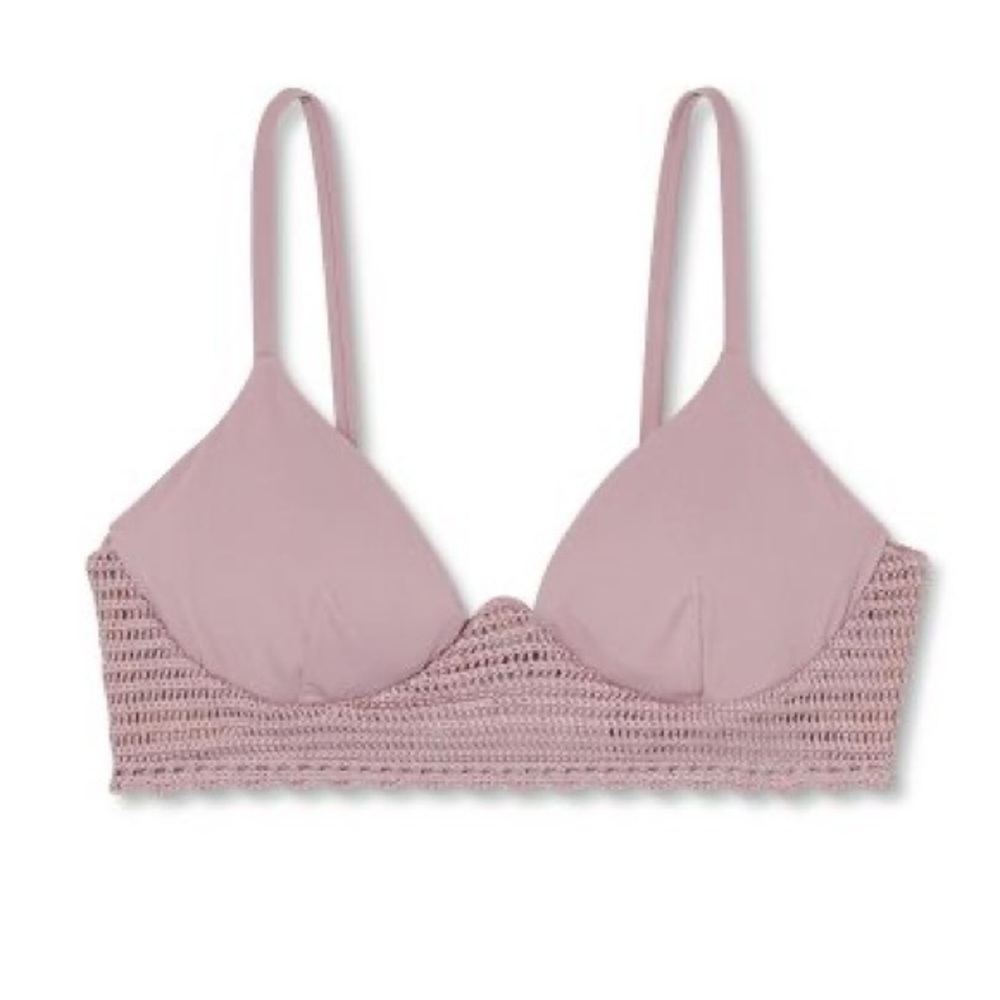 NWT Longline Crochet Detail Bikini Top - Shade & Shore Mauve